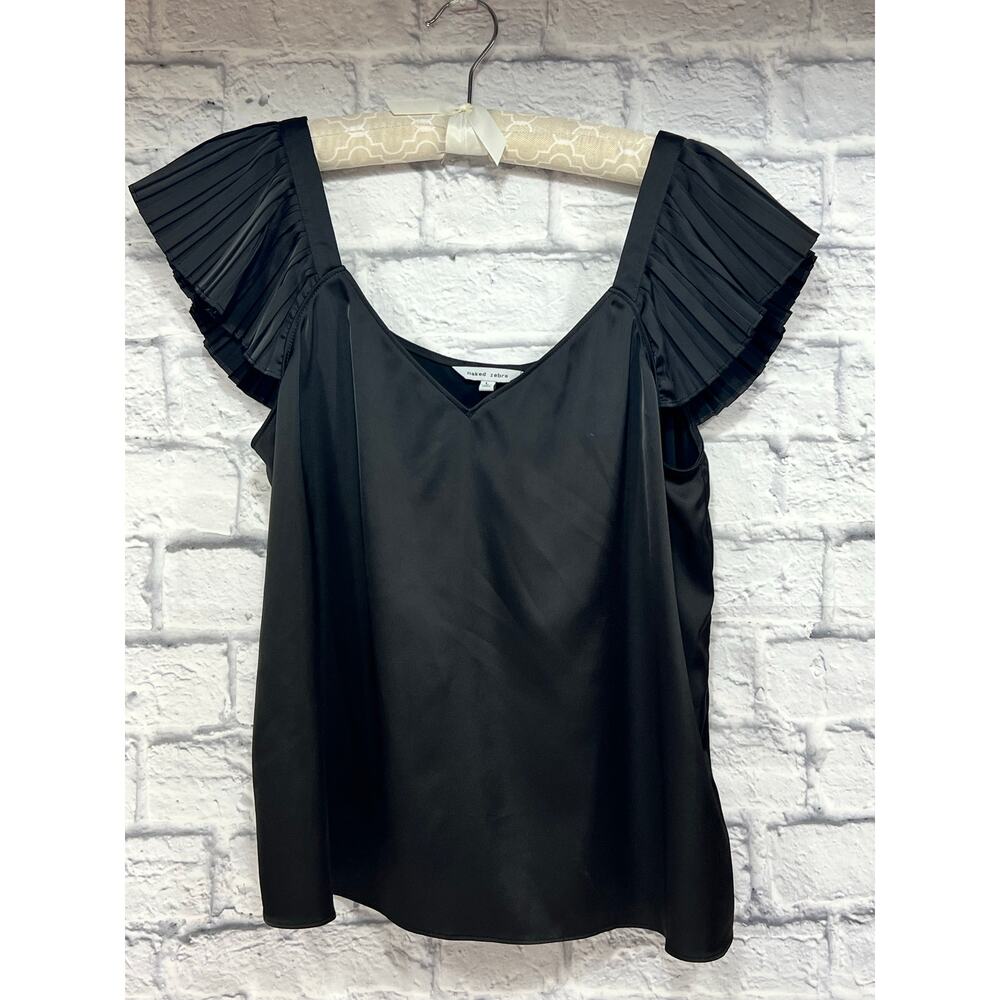 Makes Zebra satin V-neck pleated sleeve top Size Large A572